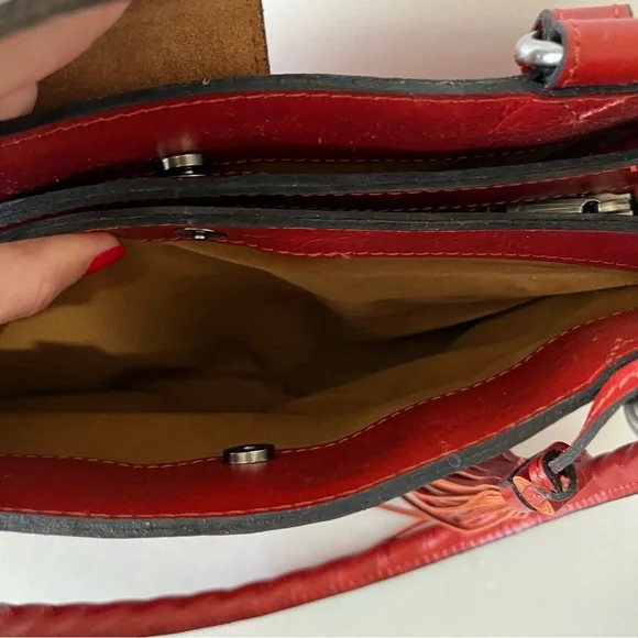 Patricia Nash Rienzo Red Tooled Leather Shoulder Bag